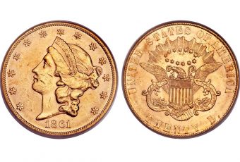1861 Liberty Head Gold Double Eagle $20 Coin