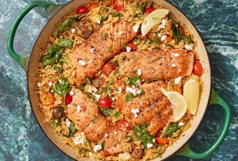 One Pan Salmon With Orzo