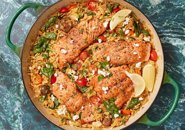 One Pan Salmon With Orzo