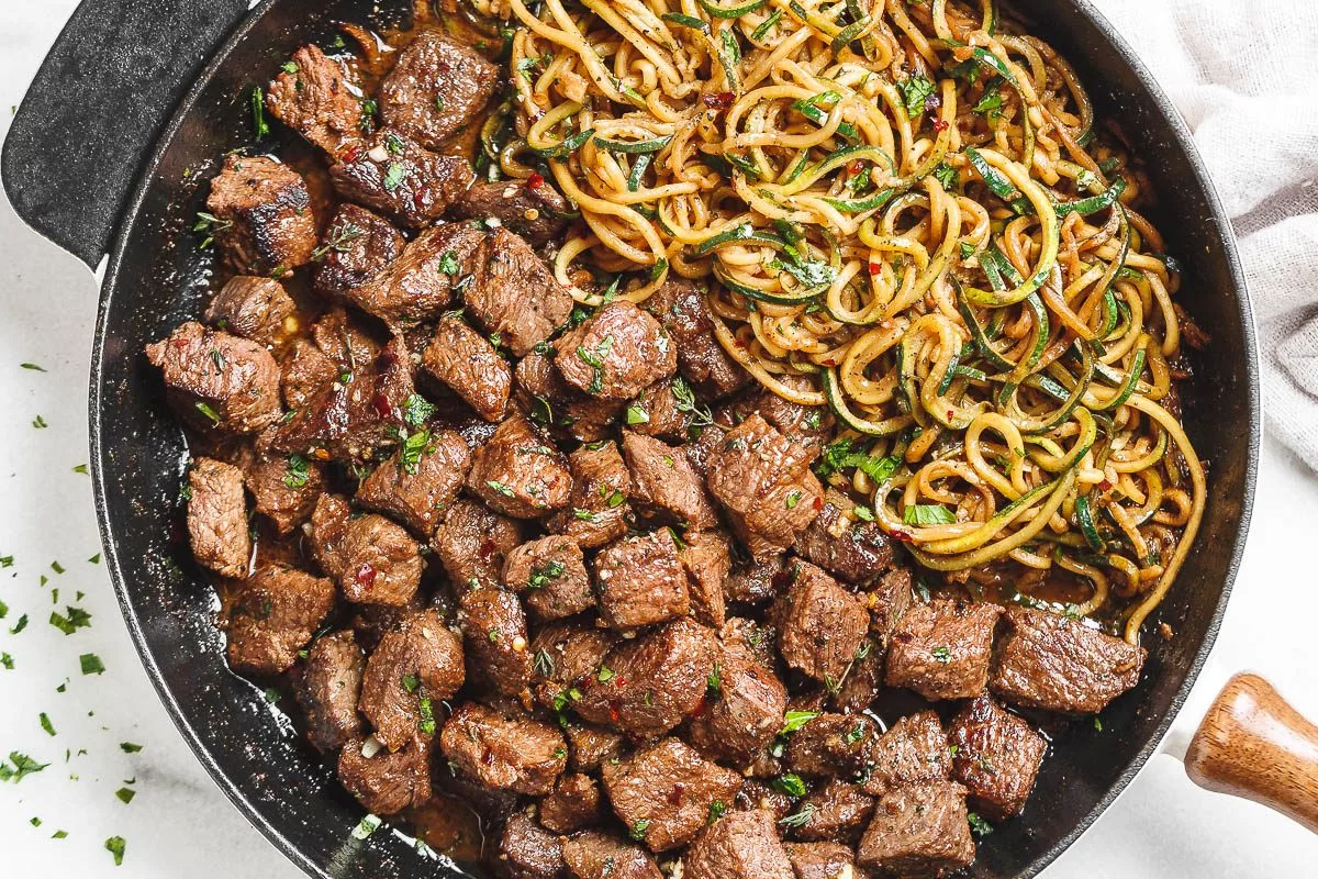 Garlic Butter Steak Bites With Zoodles